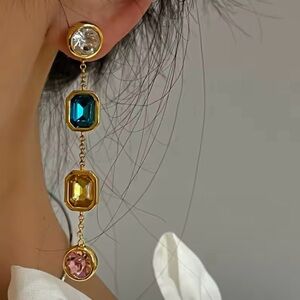 Retro Multicolored Crystal Long Dangle Earring